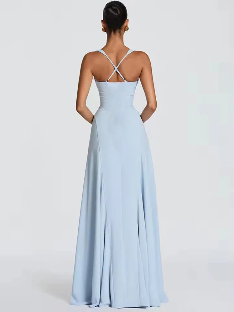 Mozision Off-shoulder Backless Sexy Maxi Dress Women Elegant Spaghetti Strap Sleeveless Bodycon Club Party Evening Dress Fashion