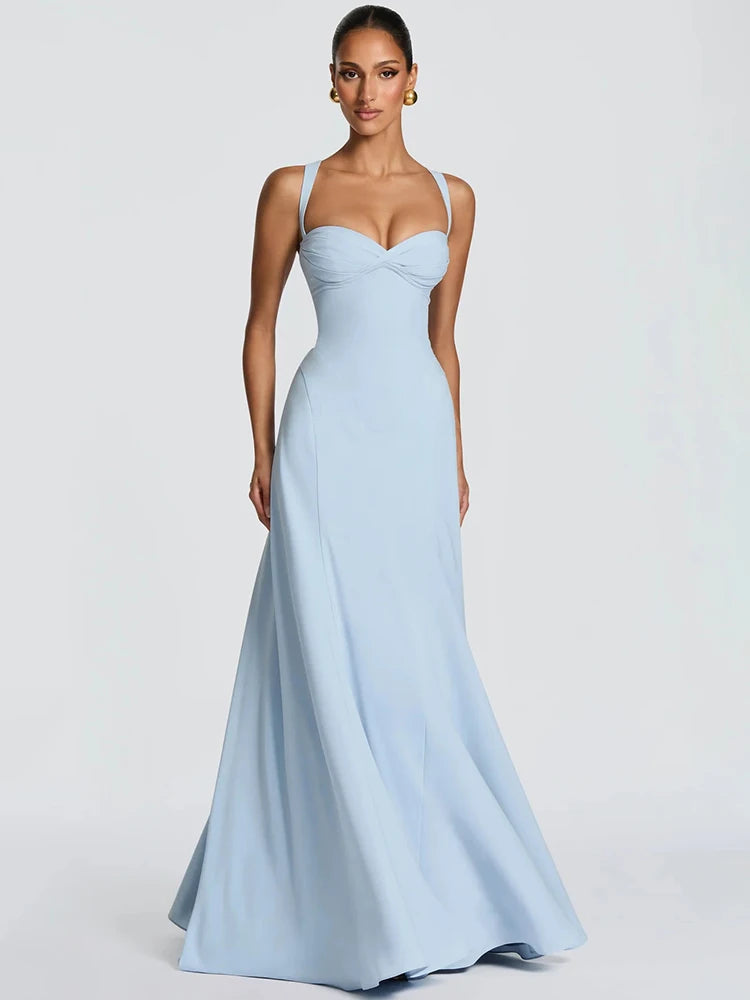 Mozision Off-shoulder Backless Sexy Maxi Dress Women Elegant Spaghetti Strap Sleeveless Bodycon Club Party Evening Dress Fashion
